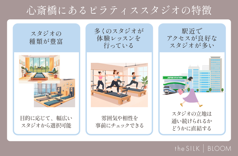 心斎橋にあるピラティススタジオの特徴